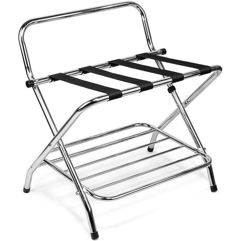 Krom Metal Katlanabilir Yüksek Sırtlı İki Raflı Valiz Sehpası - 65 cm - 187109