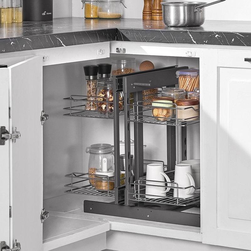 Krom Metal Sürgülü 4 Sepetli Köşe Dolap İçi Raf - 183591