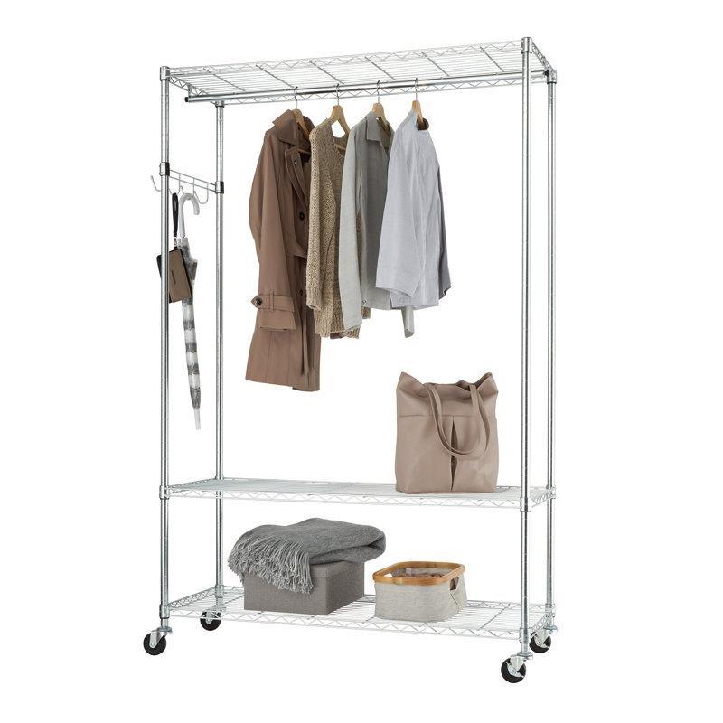 Krom Metal Tekerlekli 3 Raflı Ayarlanabilir Ayaklı Askılık - 122 cm - 165562