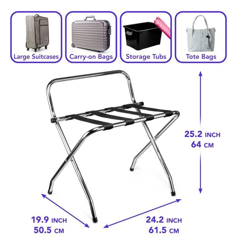 Krom Metal Yüksek Sırtlı Katlanabilir Valiz Sehpası - 63x49x67 cm - 187105