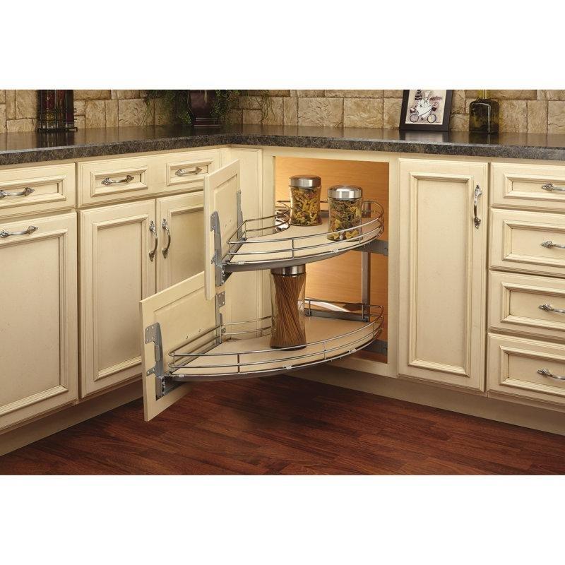 Krom ve Masif Akçaağaç İki Katlı Kavisli Kör Köşe Dolap İçi Raf - 46 cm - 183253
