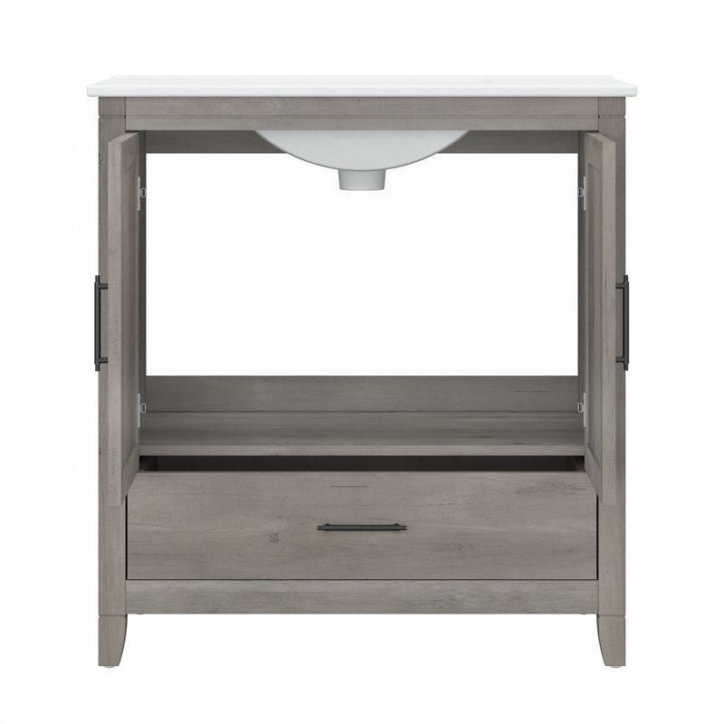 Kül Grisi Ahşap Aynalı ve Çekmeceli Seramik Lavabolu Banyo Dolabı - 81 cm - 200250
