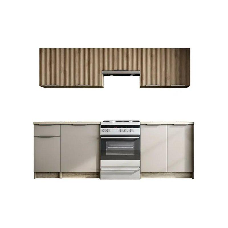 Kül Grisi ve Sonoma Meşe MDF 8 Kapaklı 1 Çekmeceli Mutfak - 240 cm - 186688