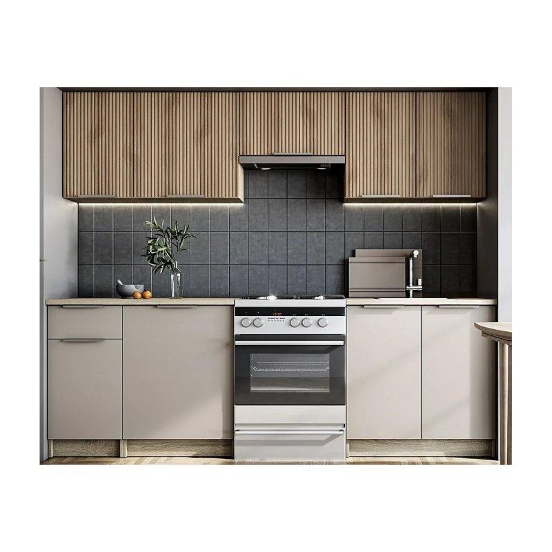 Kül Grisi ve Sonoma Meşe MDF 8 Kapaklı 1 Çekmeceli Mutfak - 240 cm - 186688