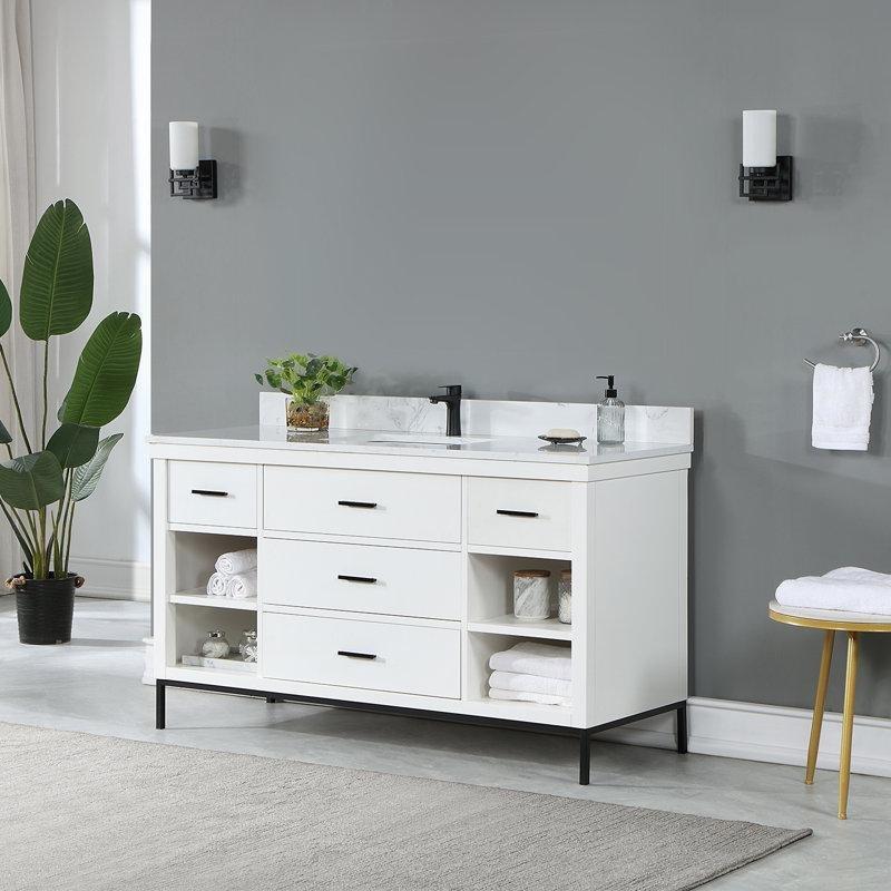 Kültür Mermeri Tezgahlı Siyah Masif Ahşap Çekmeceli Banyo Lavabo Dolabı - 153 cm - 200021