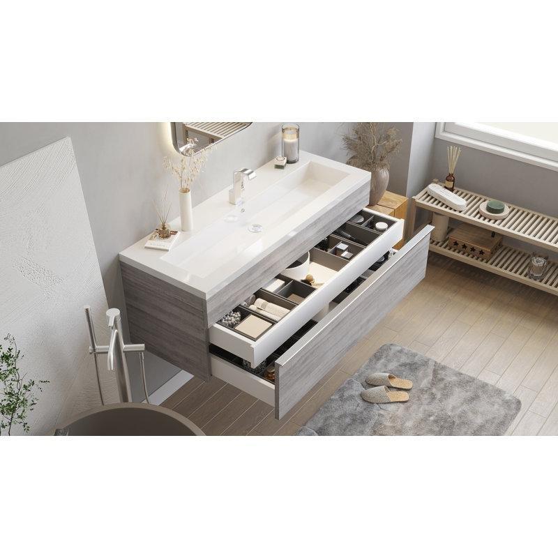 Kültür Mermeri Tezgahlı Soho Ahşap Duvara Monte Yavaş Kapanır Çekmeceli Banyo Lavabo Dolabı - 107 cm - 199357
