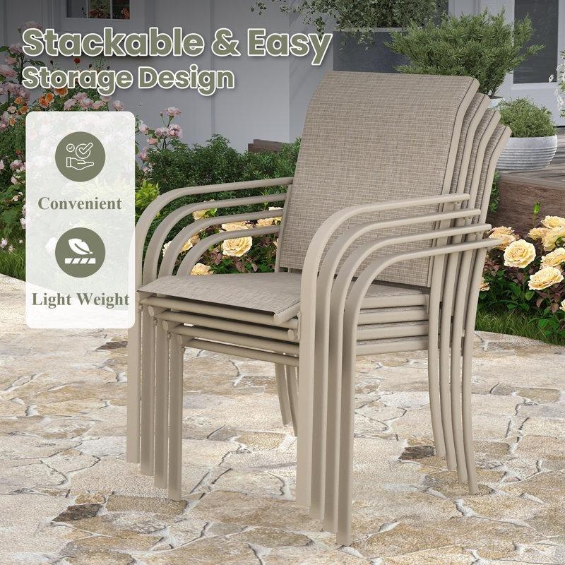 Kum Kabuğu Rengi Metal İstiflenebilir Şemsiye Delikli Yuvarlak Bahçe Masa Takımı - 127 cm - 214558