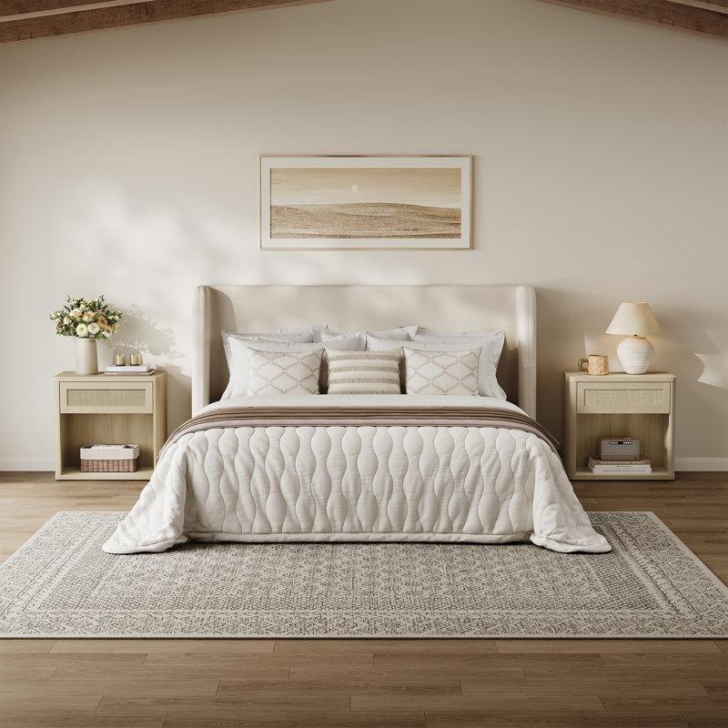 Kum Meşesi Rattan Tek Çekmeceli ve Raflı İkili Komodin Seti - 68 cm - 224468