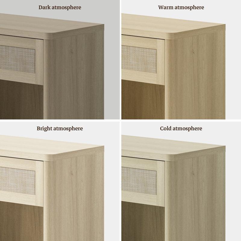 Kum Meşesi Rattan Tek Çekmeceli ve Raflı İkili Komodin Seti - 68 cm - 224468