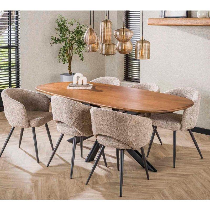 Kum Rengi Masif Mango Ağacı Oval Örümcek Ayaklı Bohem Yemek Masası - 180 cm 215 cm - 235467