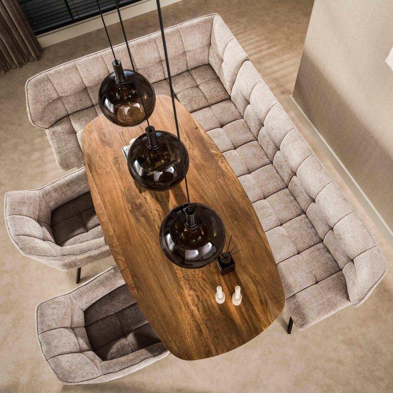 Kum Rengi Masif Mango Dalgalı Merkezi Ayaklı Oval Bohem Yemek Masası - 180x90 cm - 235430