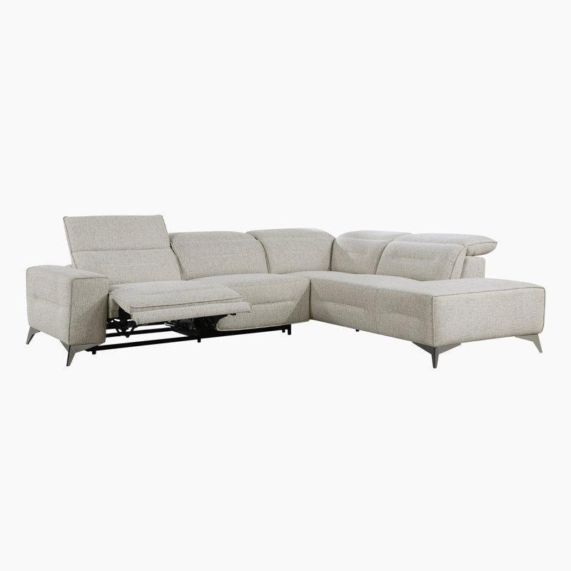 Kum Rengi Şönil Kumaş Elektrikli Mekanizmalı ve Motorlu Başlıklı Sağ Köşe L Koltuk Takımı - 276x232 cm - 194326