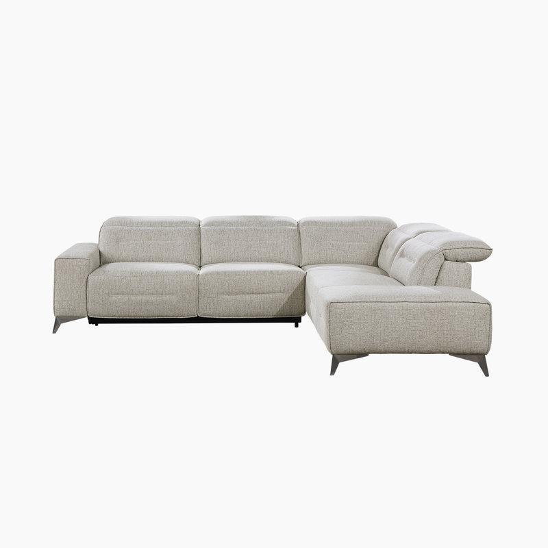 Kum Rengi Şönil Kumaş Elektrikli Mekanizmalı ve Motorlu Başlıklı Sağ Köşe L Koltuk Takımı - 276x232 cm - 194326