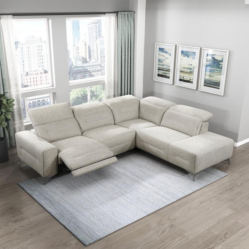 Kum Rengi Şönil Kumaş Elektrikli Mekanizmalı ve Motorlu Başlıklı Sağ Köşe L Koltuk Takımı - 276x232 cm - 194326