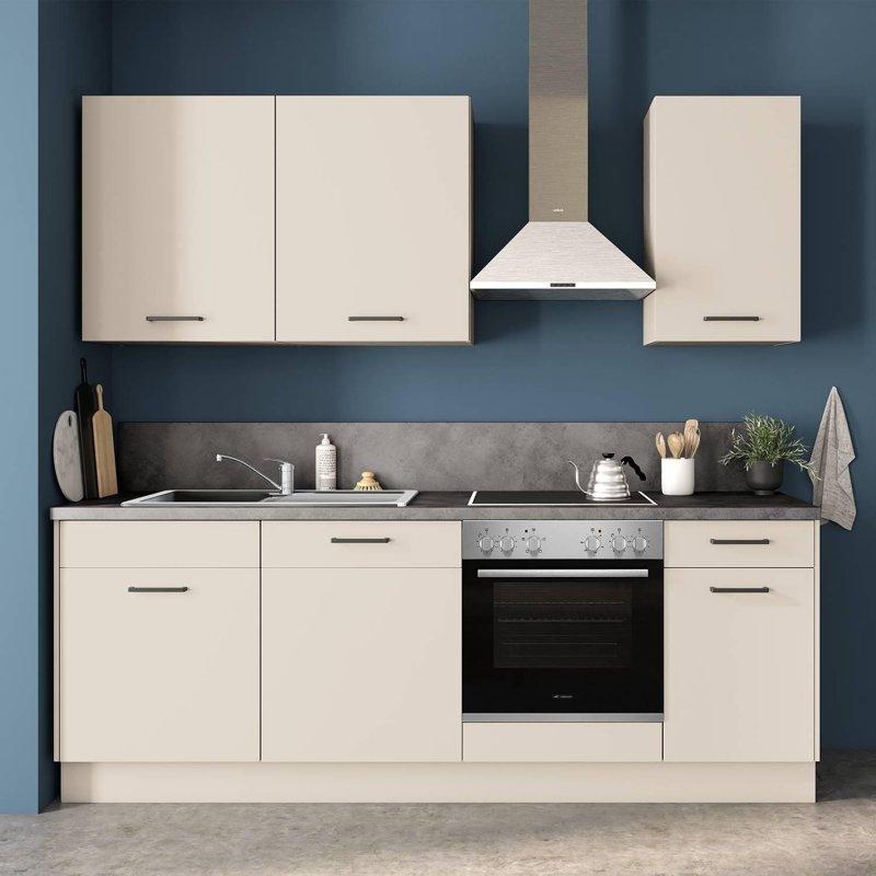 Kum Rengi ve Arduvaz Gri Cihazlı Frenli Kapaklı Mutfak Modeli - 225 cm - 185243