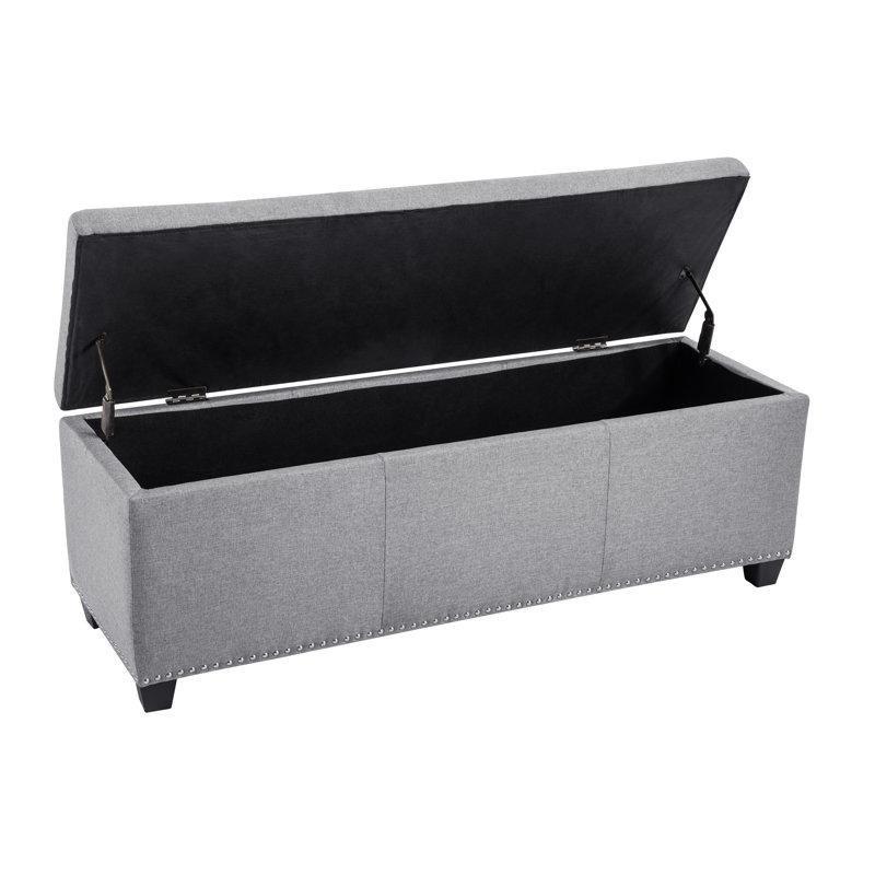 Kumaş Döşemeli Kapitoneli Zımba Detaylı Sandıklı Masif Ahşap Bench - 133 cm - 164386