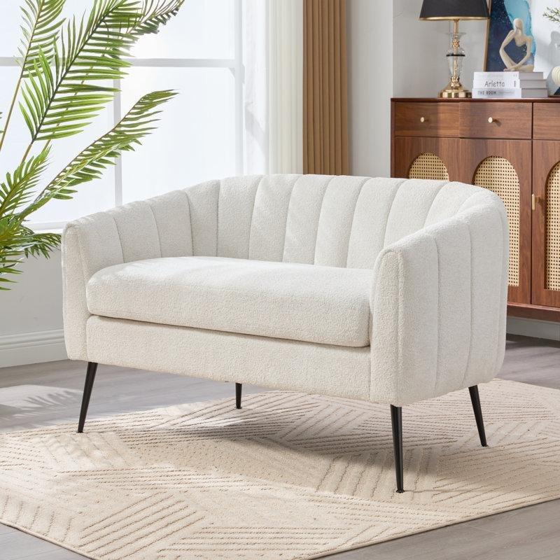 Kumaş Kapitoneli Oval Tasarımlı Metal Ayaklı İkili Koltuk - 128 cm - 206863