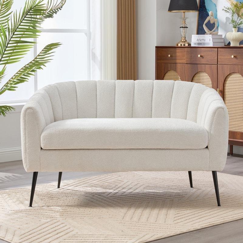 Kumaş Kapitoneli Oval Tasarımlı Metal Ayaklı İkili Koltuk - 128 cm - 206863