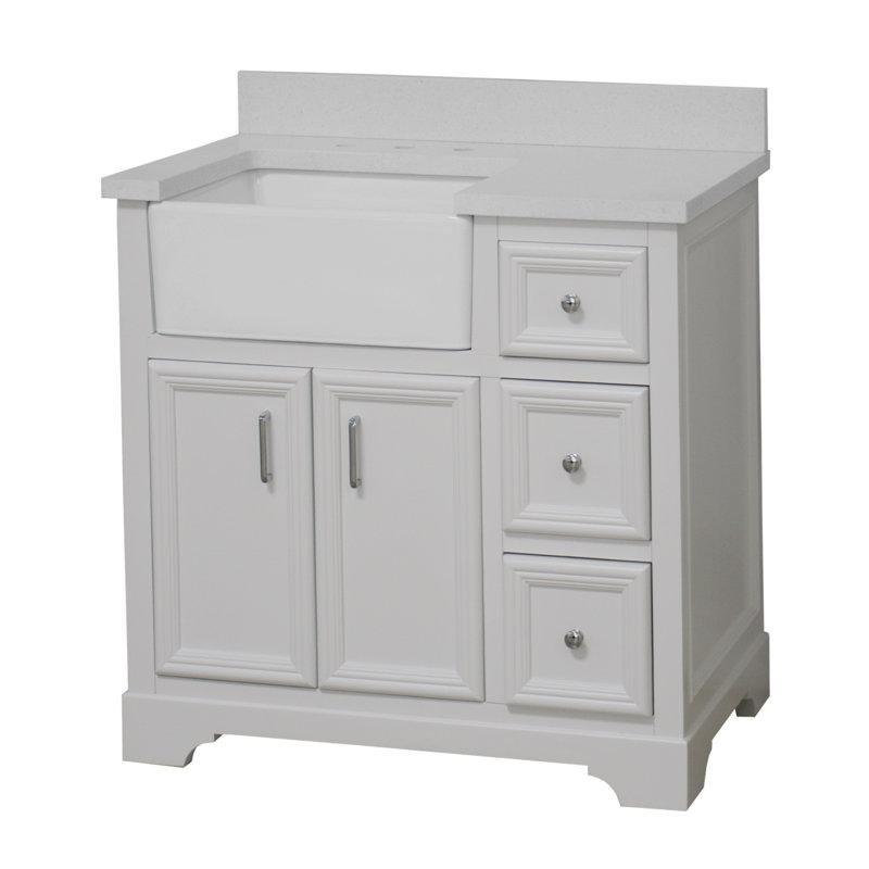 Kuvars Tezgahlı 3 Çekmeceli Masif Çam Ahşap Ayaklı Banyo Lavabo Dolabı - 92 cm - 200725