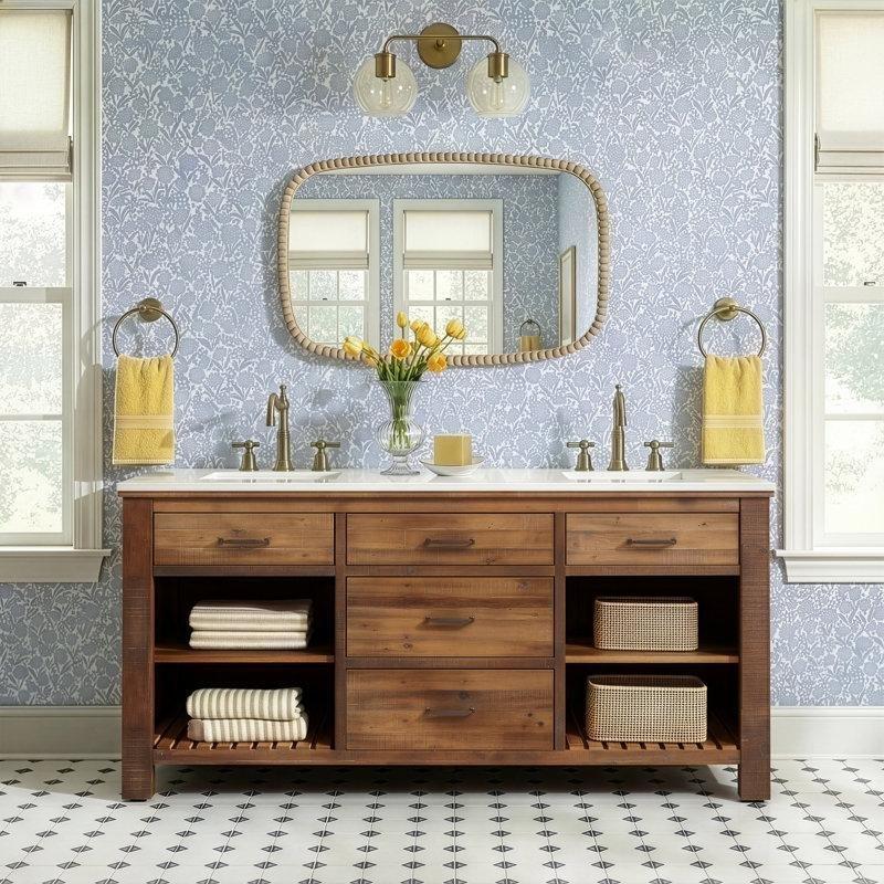 Kuvars Tezgahlı Vintage Çam Masif Ahşap Ayaklı Çekmeceli İkili Banyo Lavabo Dolabı - 183 cm - 198797