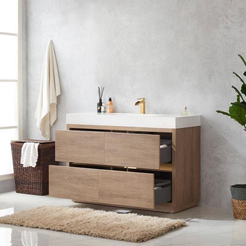 Kuzey Amerika Meşesi Entegre Lavabolu Çekmeceli Banyo Dolabı - 122 cm - 197759