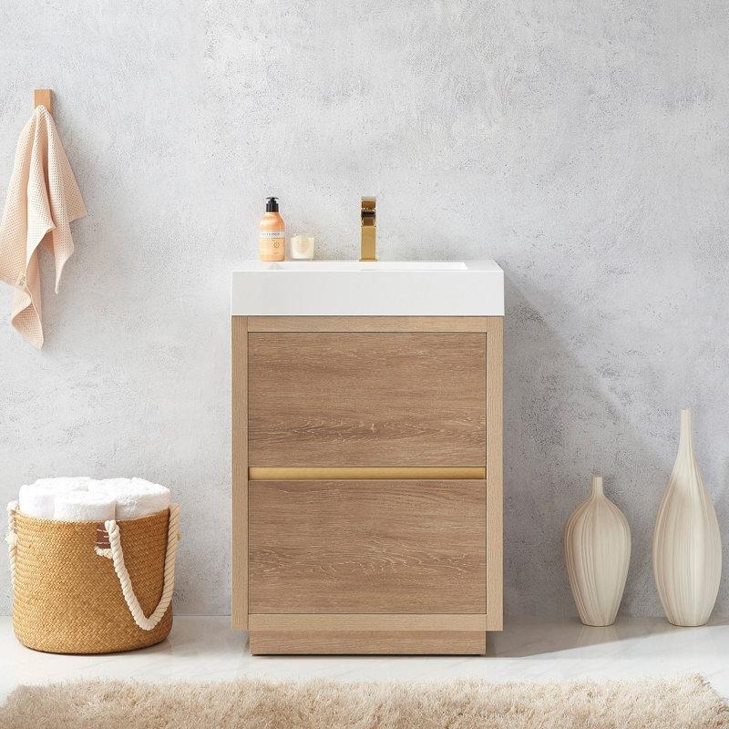Kuzey Amerika Meşesi Kompozit Yavaş Kapanır Çekmeceli Ayaklı Banyo Lavabo Dolabı - 61 cm - 200732