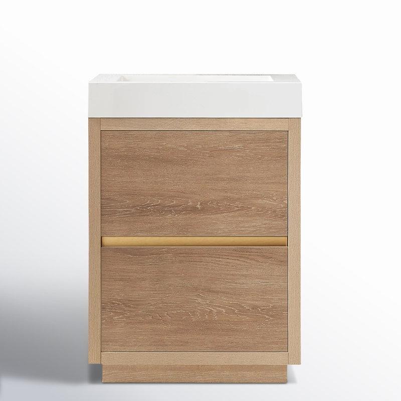 Kuzey Amerika Meşesi Kompozit Yavaş Kapanır Çekmeceli Ayaklı Banyo Lavabo Dolabı - 61 cm - 200732