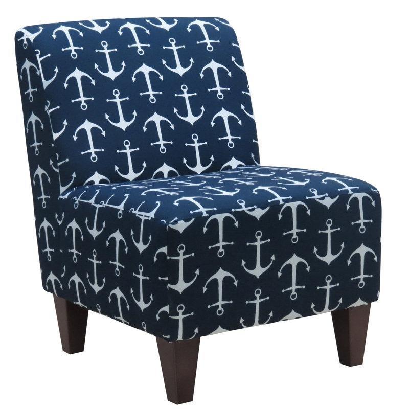 Lacivert Beyaz Desenli Masif Ahşap Kolsuz Tekli Koltuk - 204483