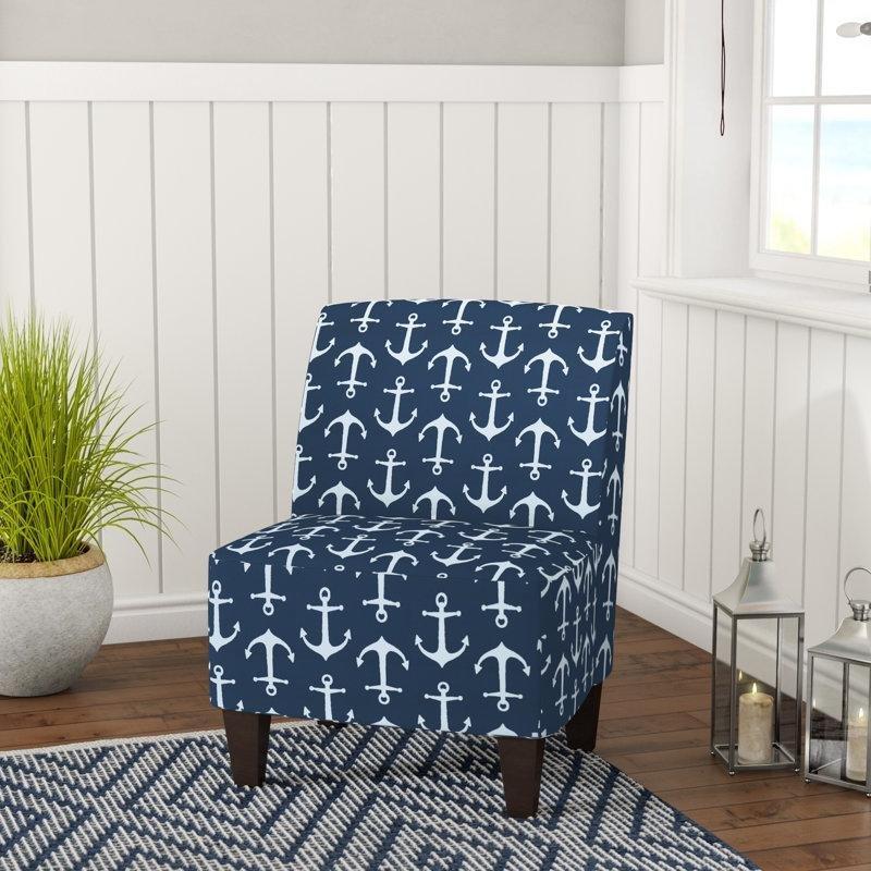 Lacivert Beyaz Desenli Masif Ahşap Kolsuz Tekli Koltuk - 204483