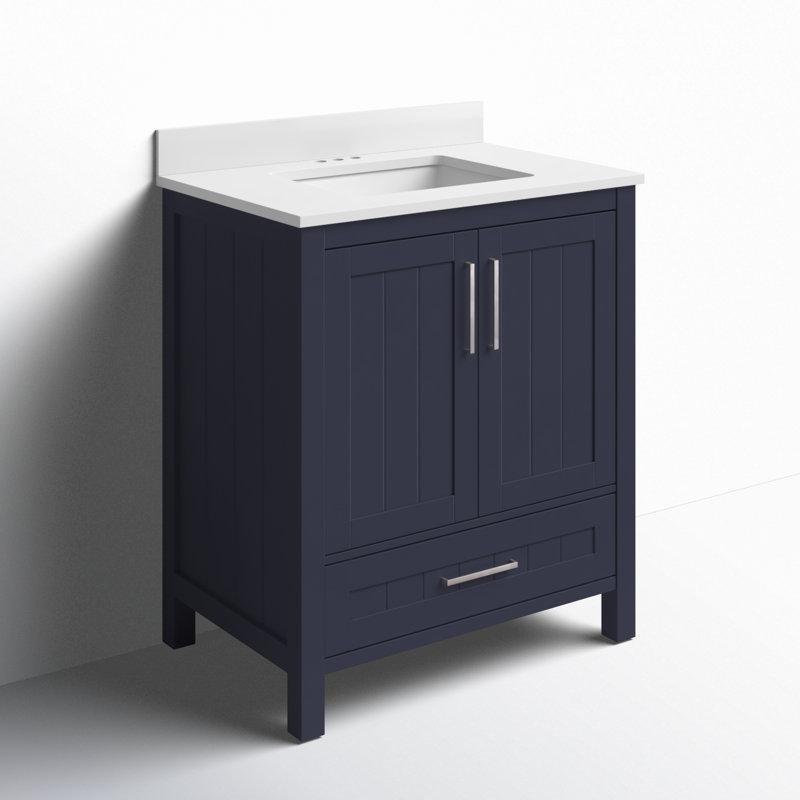 Lacivert Endüstriyel Ahşap Çekmeceli Kompoze Taş Tezgahlı Banyo Lavabo Dolabı - 77 cm - 199258