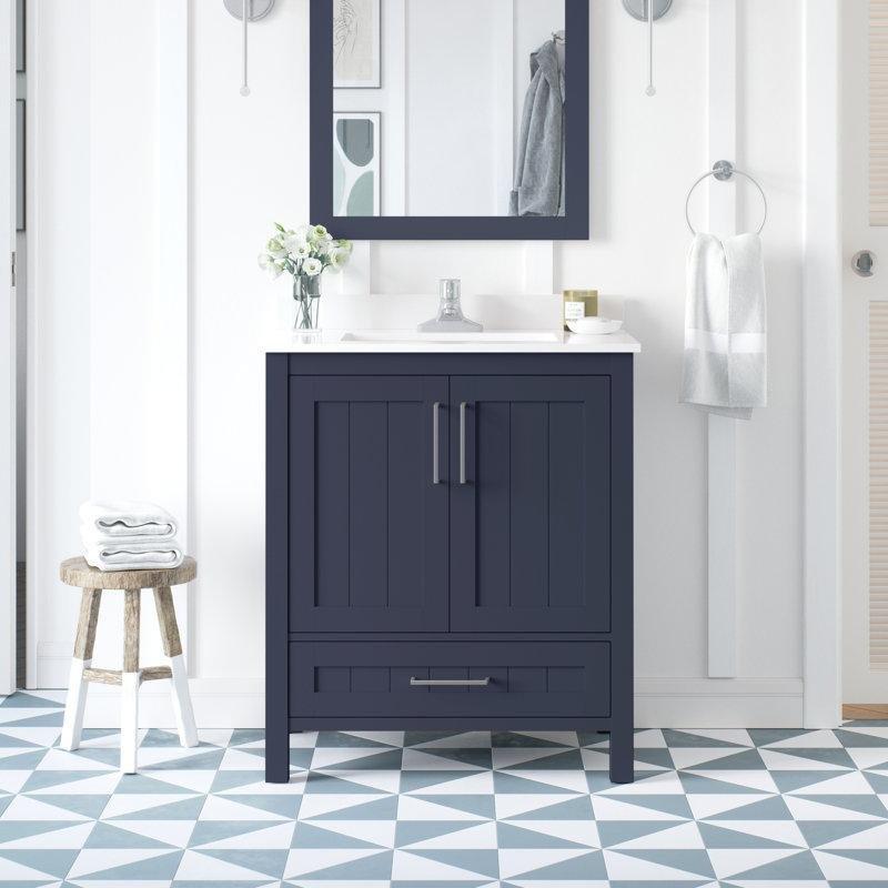 Lacivert Endüstriyel Ahşap Çekmeceli Kompoze Taş Tezgahlı Banyo Lavabo Dolabı - 77 cm - 199258