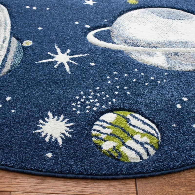 Lacivert Fildişi Astroloji Temalı Kaymaz Tabanlı Leke Tutmaz Oyun Halısı - 161x229 cm - 182662