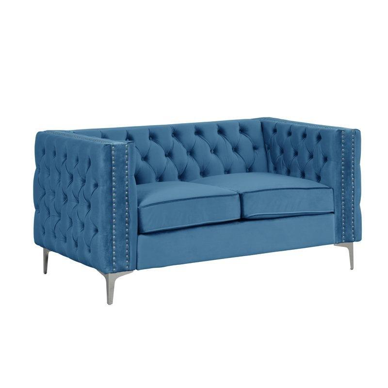 Lacivert Kadife Kapitoneli İkili Koltuk - 155 cm - 207209