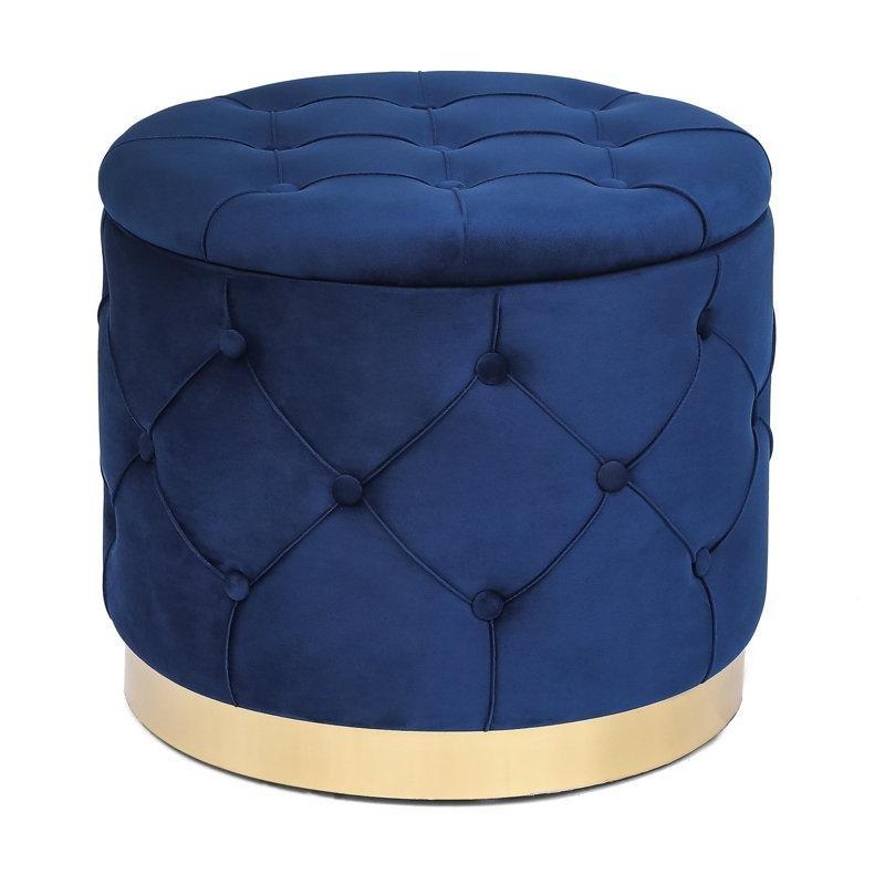 Lacivert Kadife Kapitoneli Saklama Alanlı Yuvarlak Makyaj Masası Pufu - 49 cm - 232700