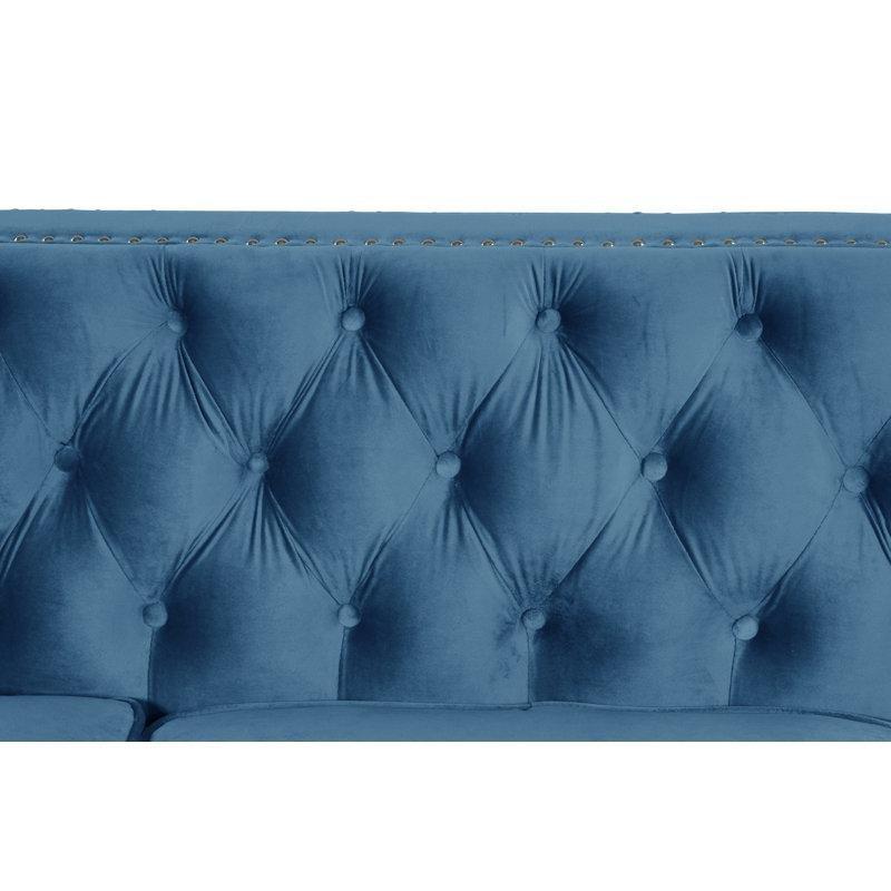 Lacivert Kadife Metal Ayaklı Kapitoneli İkili Koltuk - 155 cm - 205809
