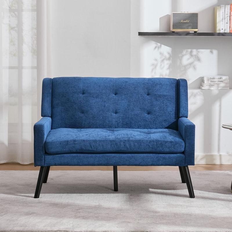 Lacivert Keten Kapitoneli İkili Koltuk - 121x76x89 cm - 207843