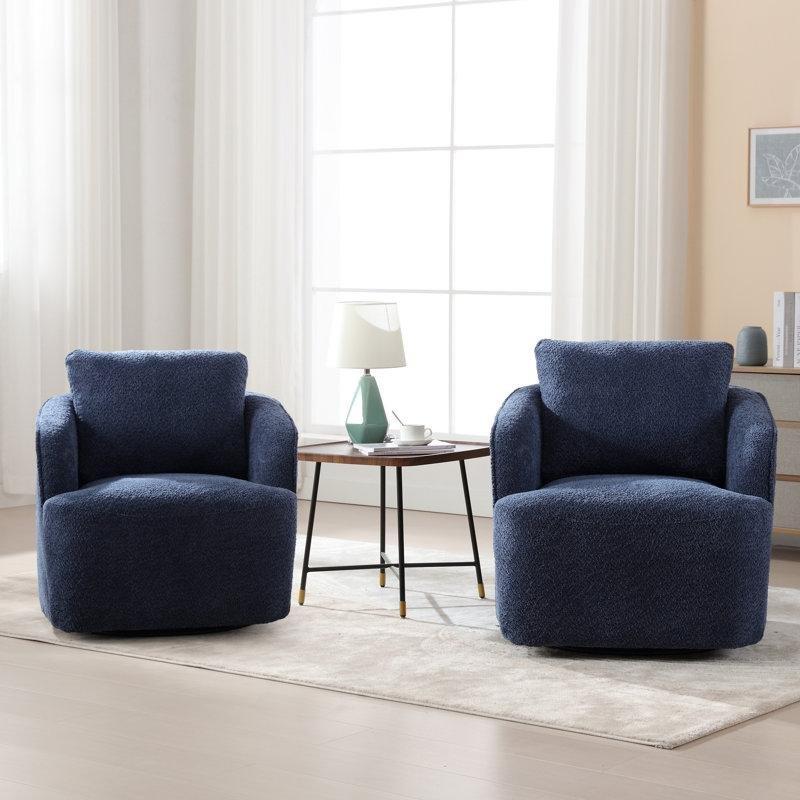 Lacivert Kumaş Döner Yastıklı Fıçı Tekli Koltuk 2li Set - 77 cm - 203577