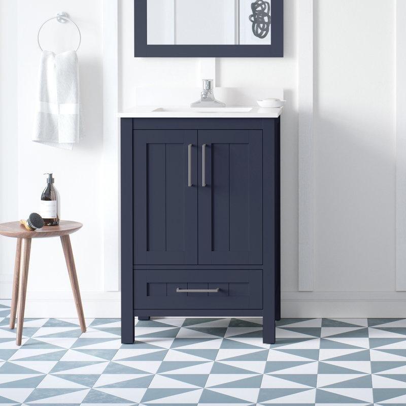 Lacivert Masif Ahşap Çekmeceli Endüstriyel Taş Tezgahlı Banyo Lavabo Dolabı - 62 cm - 199020