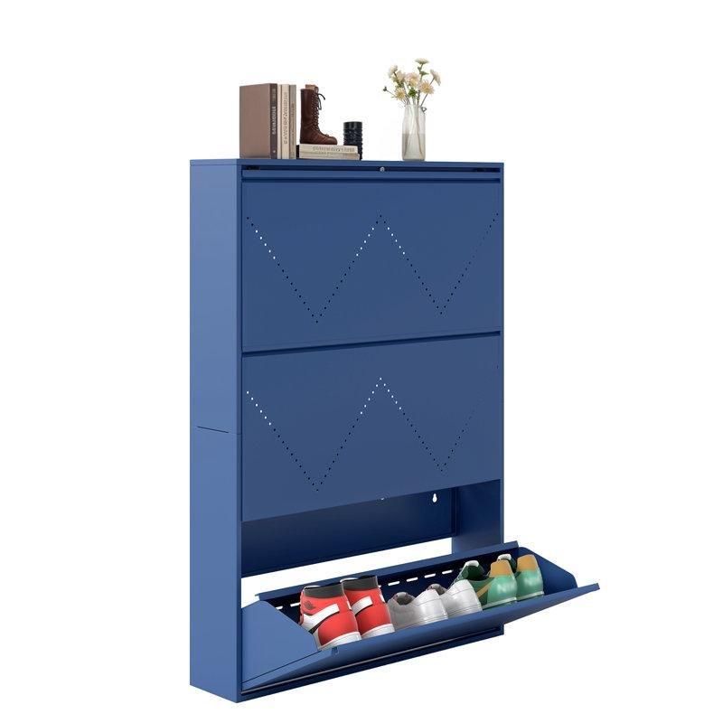 Lacivert Metal Chevron Desenli Duvara Monte Düşer Kapak Ayakkabılık - 81x15x108 cm - 229813