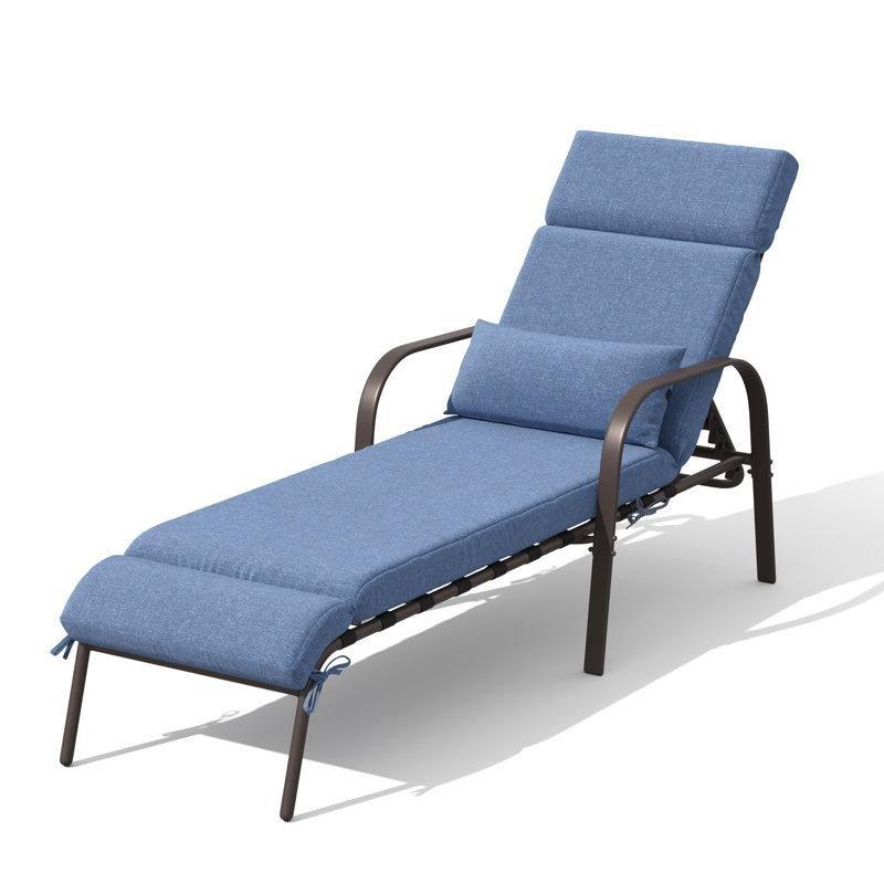 Lacivert Minderli Kahverengi Metal Ayarlanabilir Şezlong - 171299