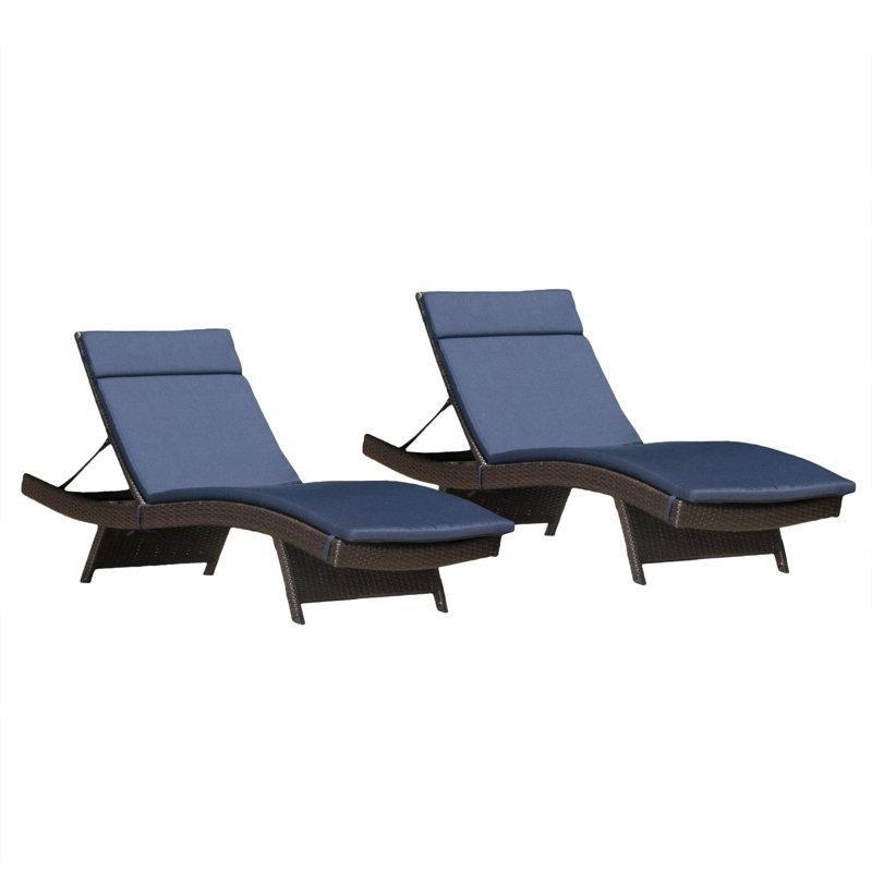 Lacivert Minderli Kahverengi Rattan Ayarlanabilir 2li Set Şezlong - 70x202 cm - 171457