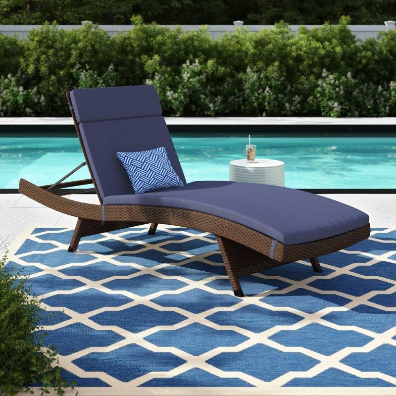Lacivert Minderli Kahverengi Rattan Ayarlanabilir 2li Set Şezlong - 70x202 cm - 171457