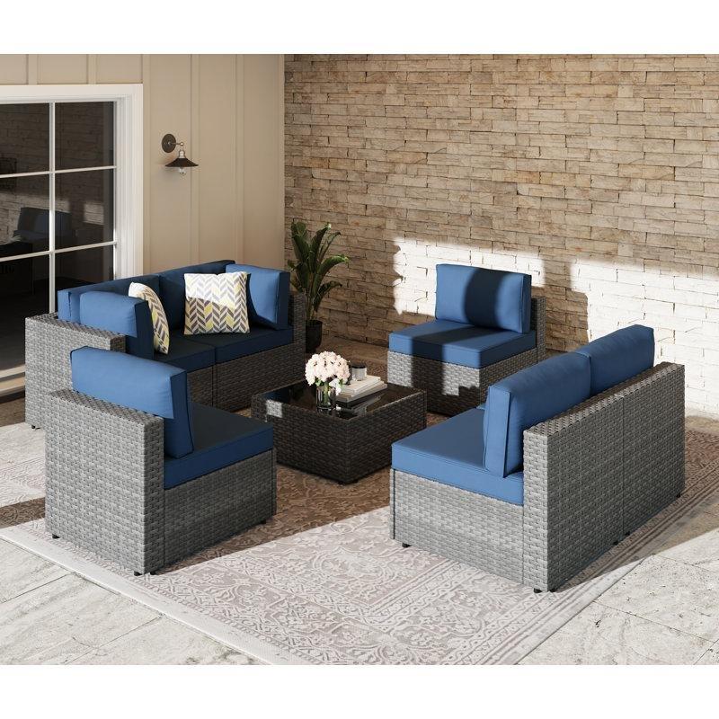 Lacivert Minderli Rattan Modüler 6 Kişilik Bahçe Takımı - 212921