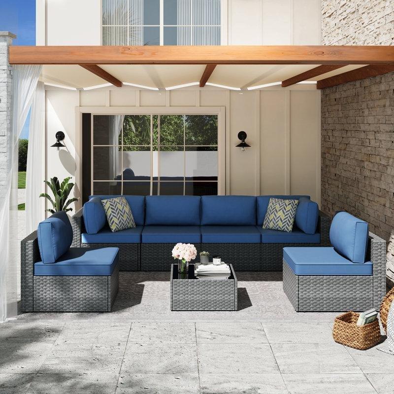 Lacivert Minderli Rattan Modüler 6 Kişilik Bahçe Takımı - 212921