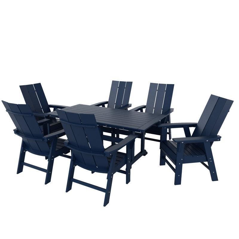 Lacivert Plastik Şemsiye Delikli Dikdörtgen 6 Kişilik Bahçe Masa Takımı - 181x94 cm - 216284
