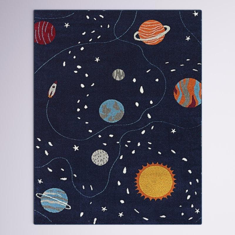 Lacivert Polipropilen Uzay Temalı Leke Tutmaz Oyun Halısı - 161x214 cm - 182687