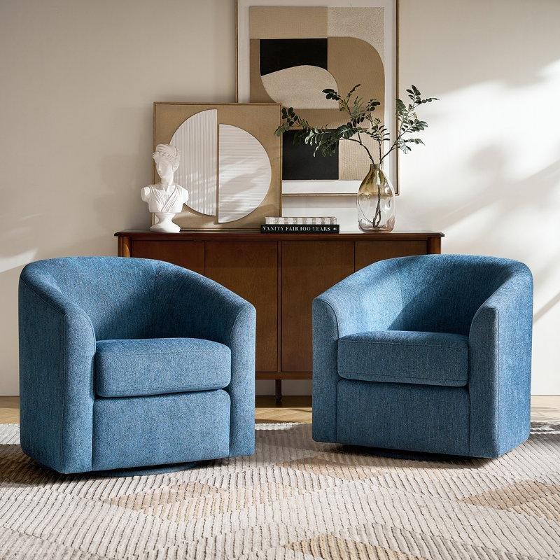 Lacivert Polyester Ahşap Döner 2li Set Tekli Koltuk - 204644