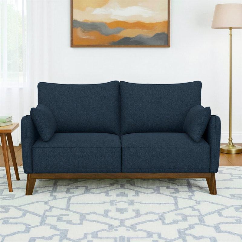 Lacivert Polyester Masif Ahşap Yuvarlak Kollu İkili Koltuk - 155 cm - 208444