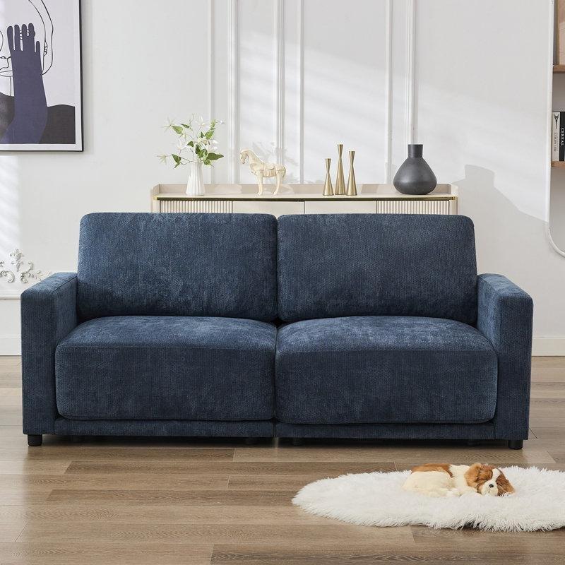 Lacivert Şönil Kumaş Kare Kollu İkili Koltuk - 197 cm - 205854