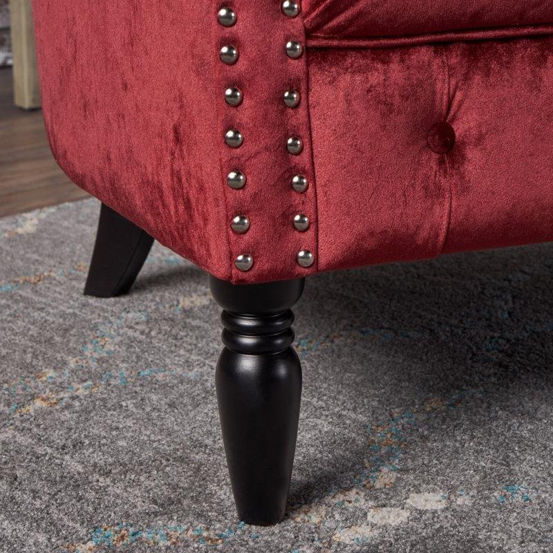 Lal Rengi Kadife Kapitoneli Zımba Detaylı Chesterfield İkili Koltuk - 131 cm - 195558